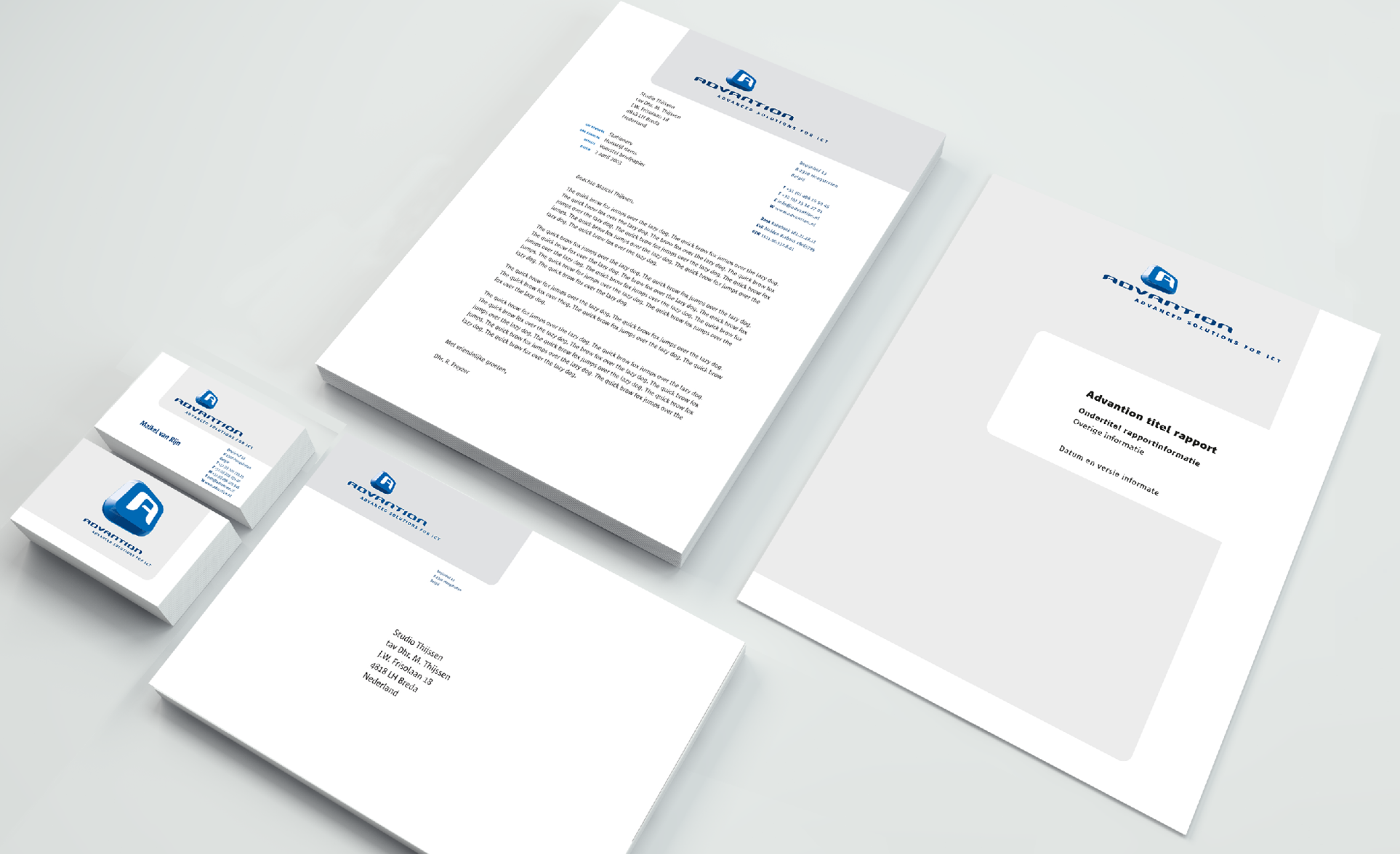 Logo-ontwerp en huisstijl-drukwerk voor Advantion door grafisch ontwerpbureau Studio Thijssen.